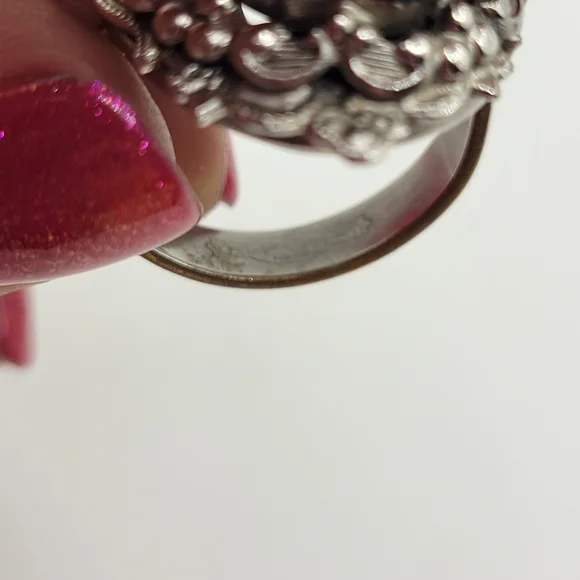 Vintage Adjustable Whiting And Davis Statement Ring Blue And Clear Stone Size 6 - Picture 10 of 12